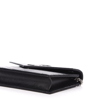 Saint Laurent Grain De Poudre Matelasse Chevron Monogram Envelope Chain Wallet Black 9 of 10