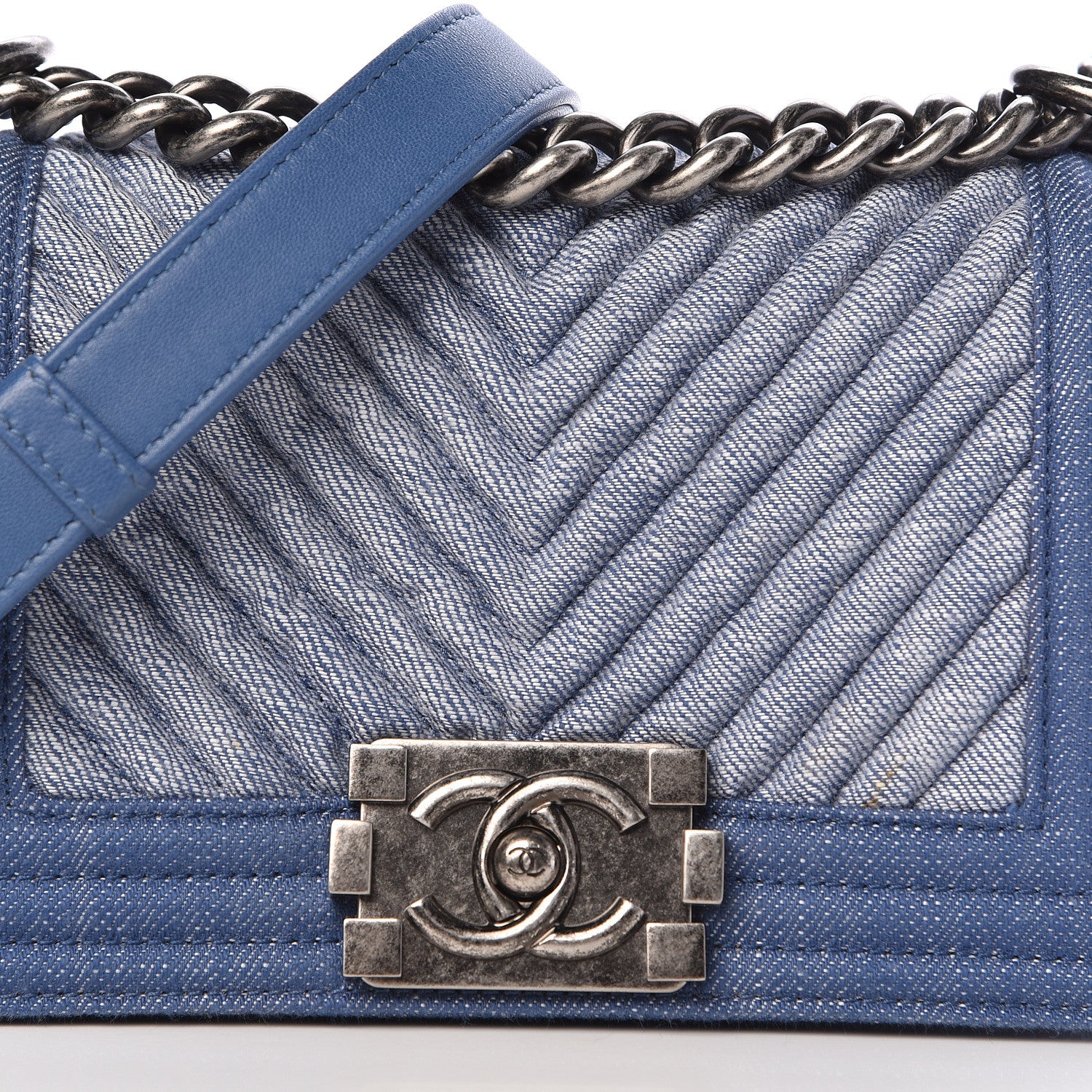 Chanel Denim Chevron Small Boy Flap Light Blue 11 of 12