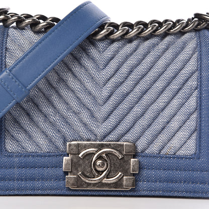 Chanel Denim Chevron Small Boy Flap Light Blue 11 of 12