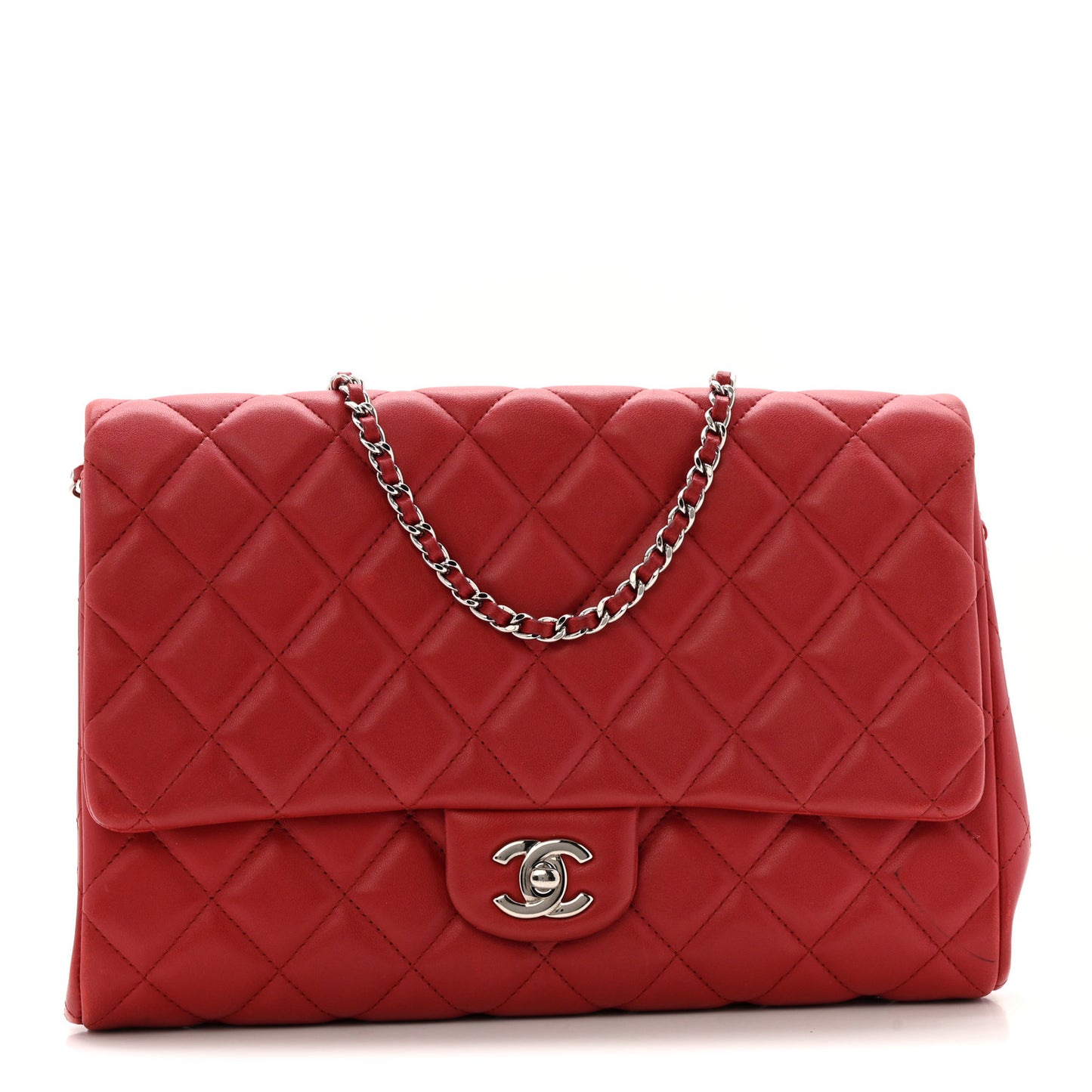 Lambskin Quilted Clutch With Chain Flap Red