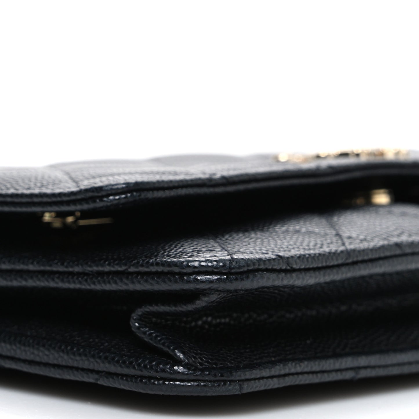 Shiny Caviar Enamel Quilted CC Wallet On Chain WOC Black