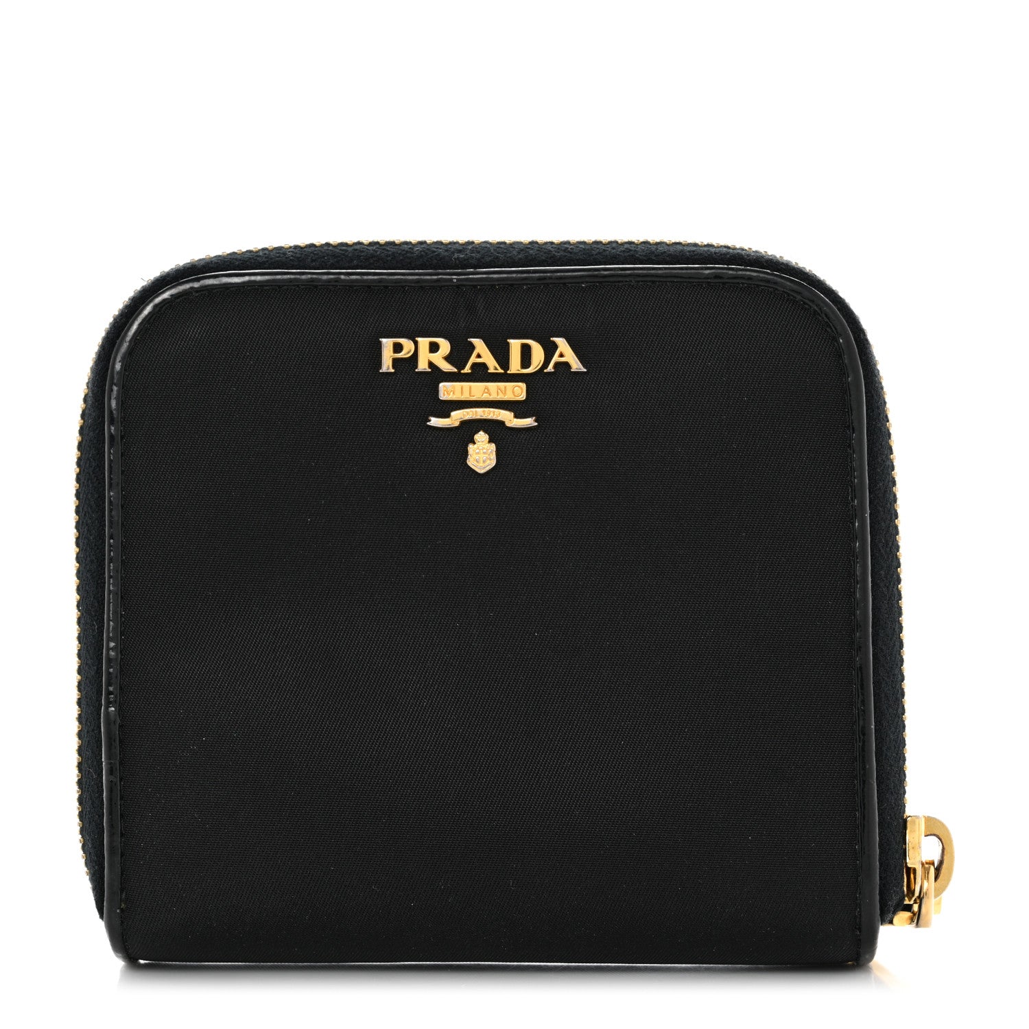 Prada Tessuto Nylon Patent Compact Zip Around Wallet Black 1 of 12