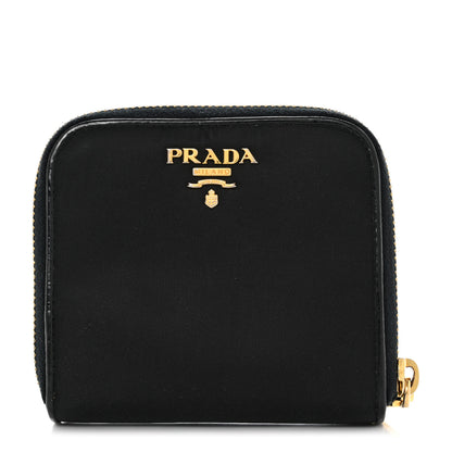 Prada Tessuto Nylon Patent Compact Zip Around Wallet Black 1 of 12