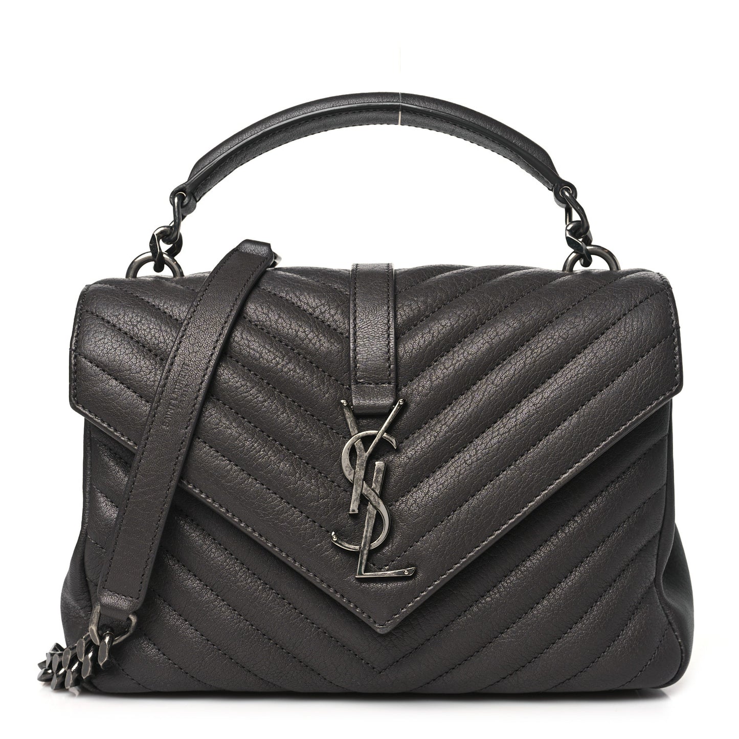 Sheepskin Matelasse Chevron Monogram Medium College Bag Asphalt
