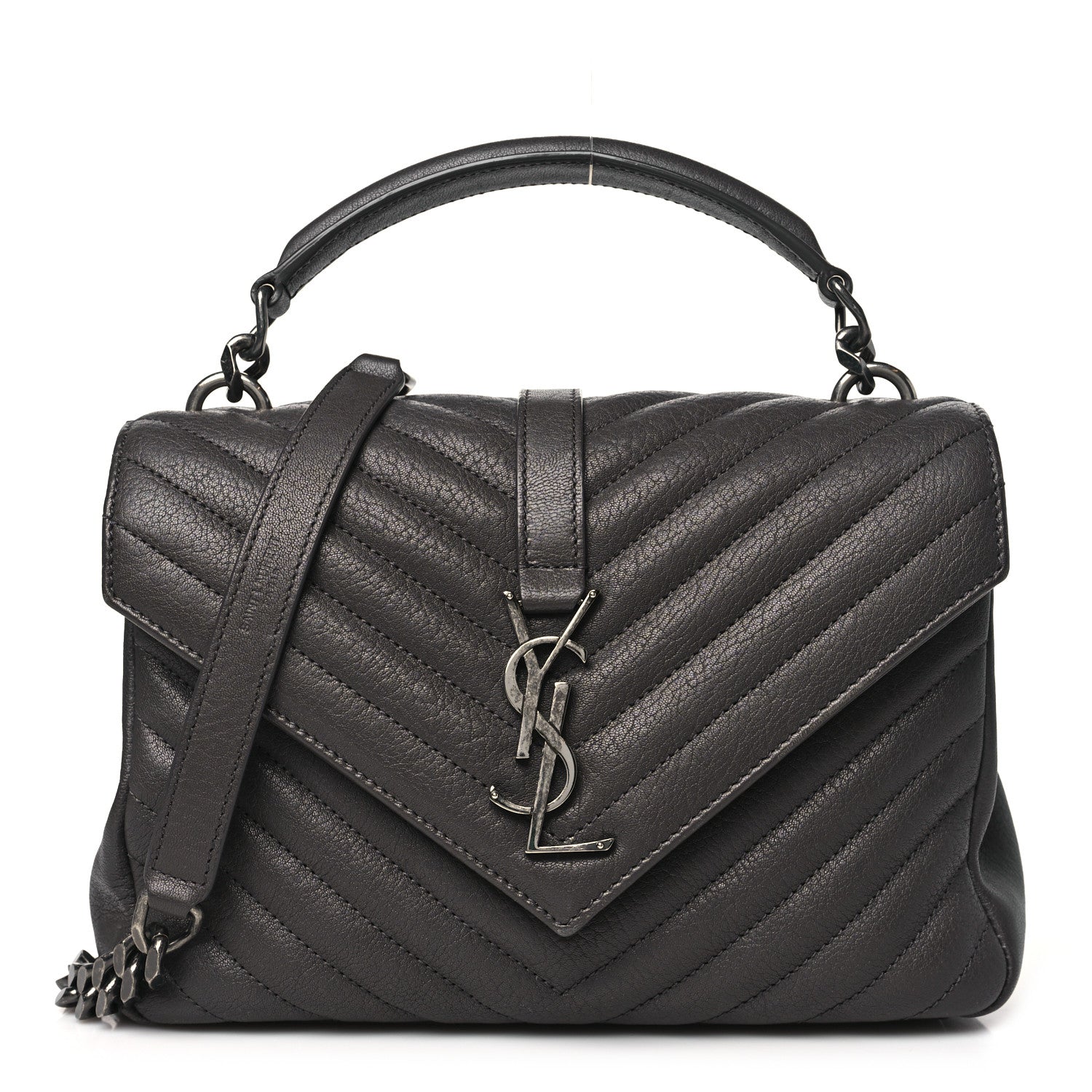 Saint Laurent Sheepskin Matelasse Chevron Monogram Medium College Bag Asphalt 1 of 10