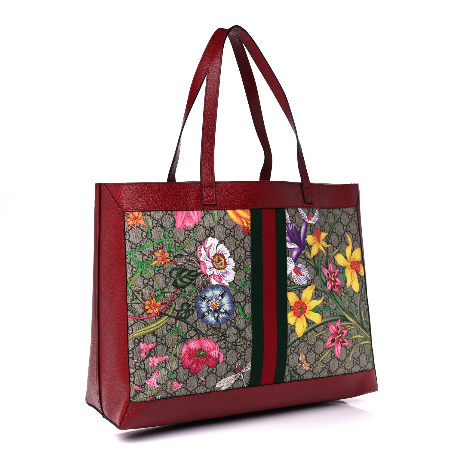 Gucci GG Supreme Monogram Flora Web Large Ophidia Tote Red 4 of 12