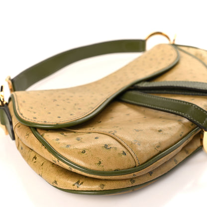 Christian Dior Ostrich Double Saddle Bag Beige Green 10 of 13