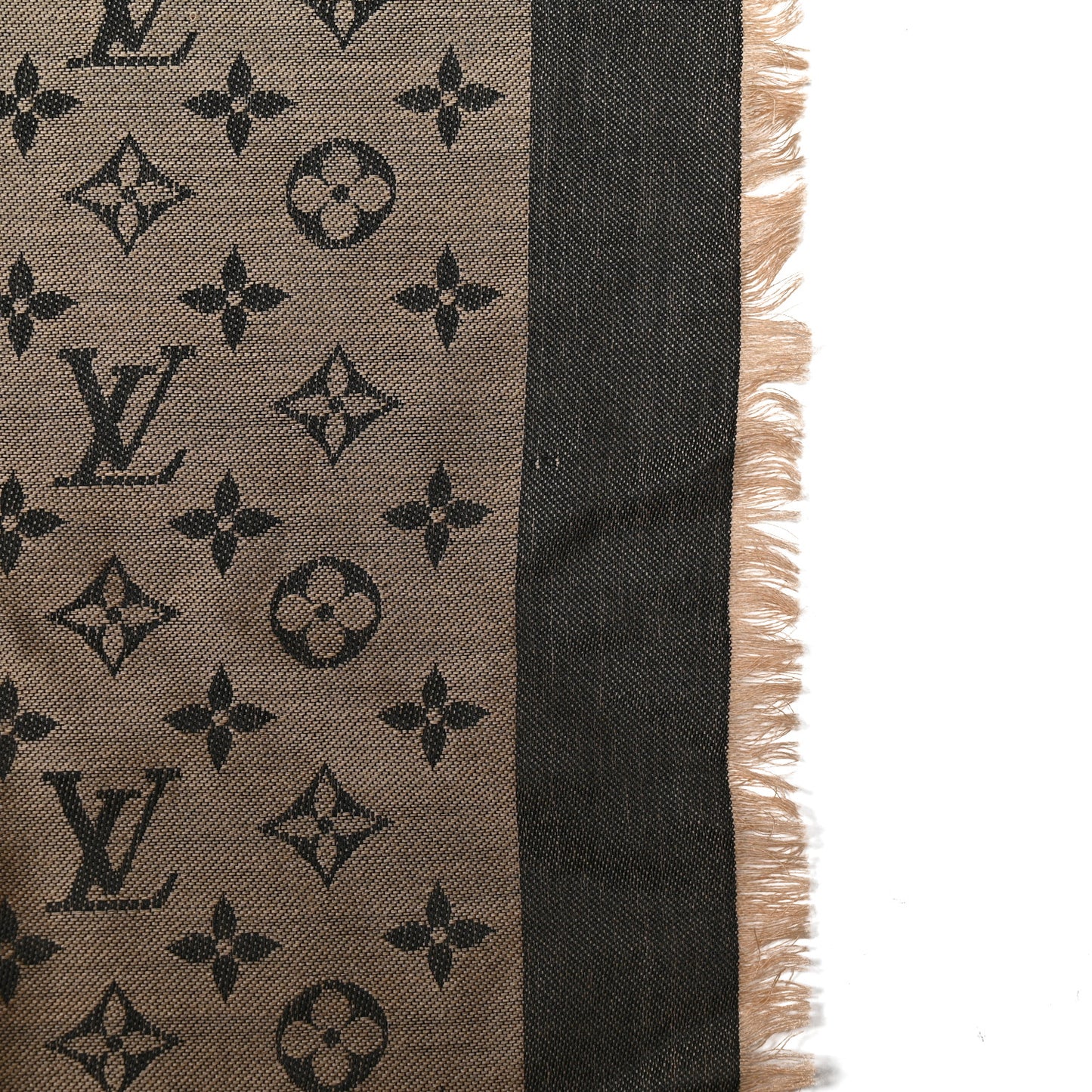 Wool Silk Monogram Denim Shawl Beige Black