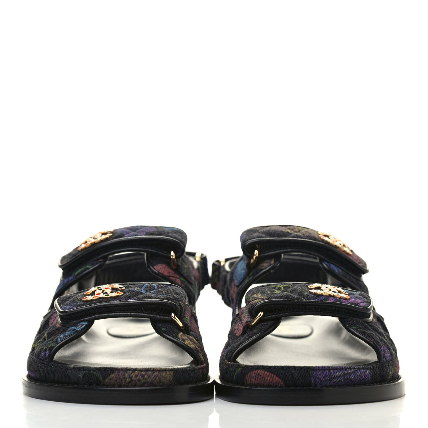 Denim Velcro Dad Sandals 37.5 Dark Grey Red Yellow Black