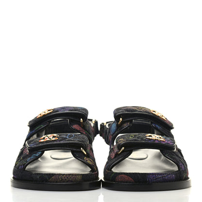 Chanel Denim Velcro Dad Sandals 37.5 Dark Grey Red Yellow Black 2 of 3