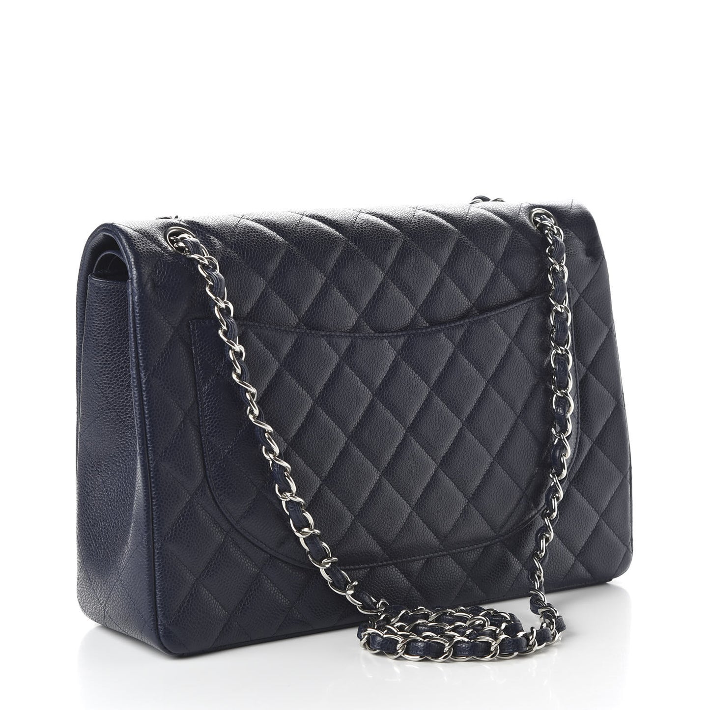 Caviar Quilted Maxi Double Flap Navy Blue