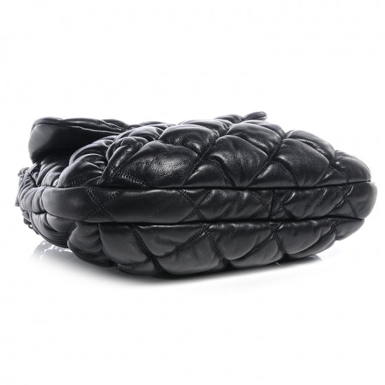 Lambskin Bubble Quilt Flap Bag Black