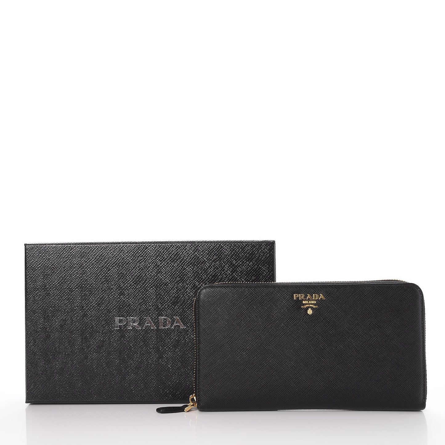 Saffiano Metal Large Zip Around Travel Wallet Nero Black