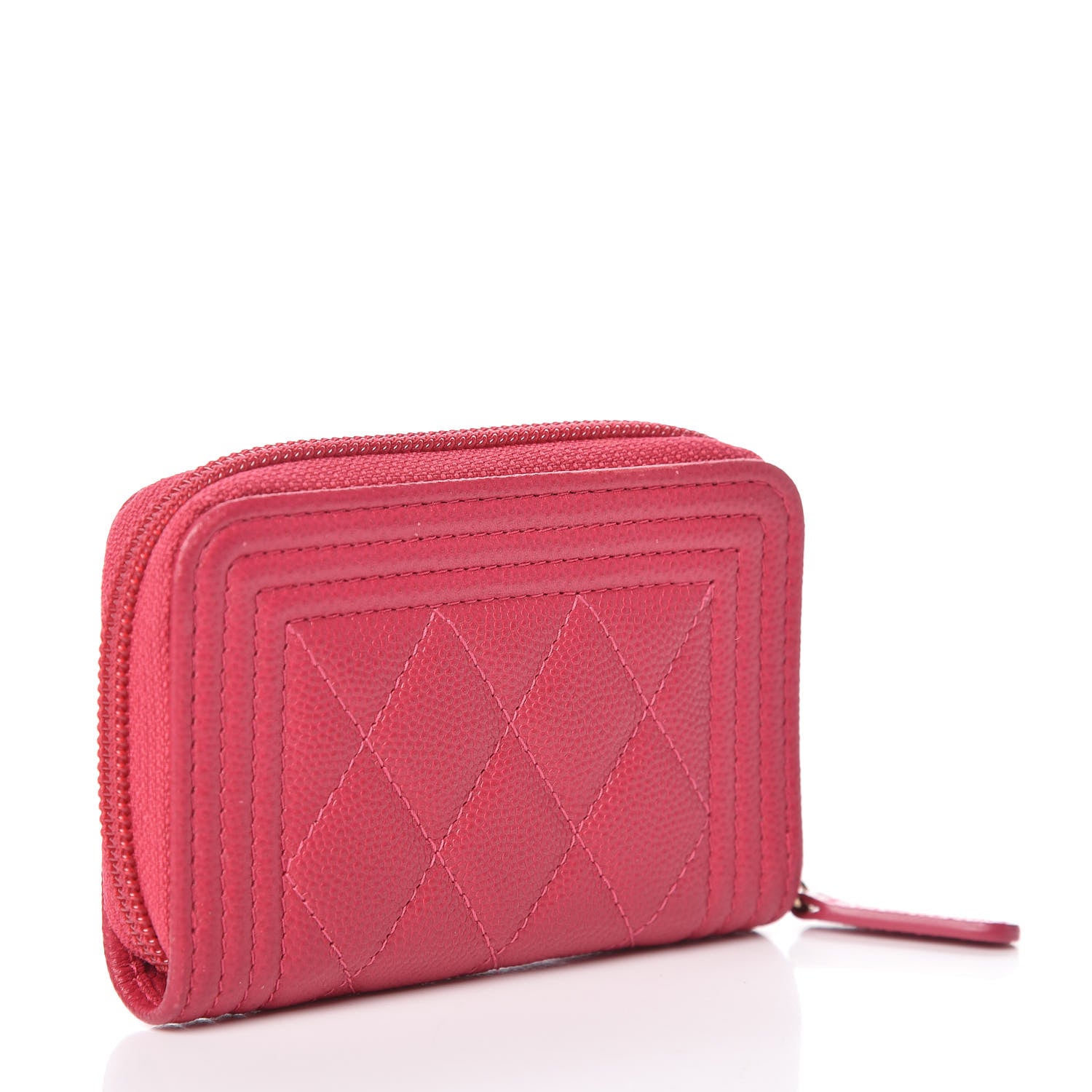 Chanel Caviar Quilted Boy Zip Around Coin Purse Wallet Fuchsia 3 of 8
