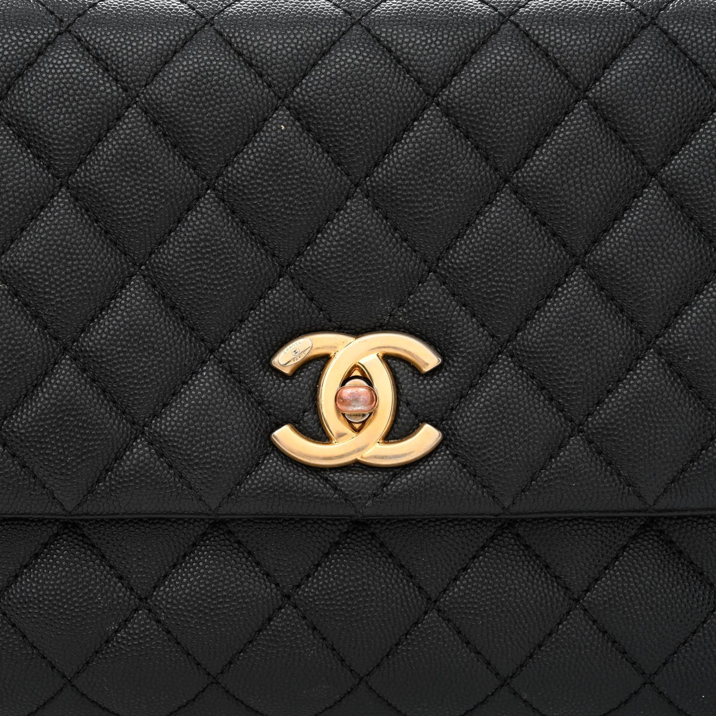 Caviar Lizard Embossed Quilted Small Coco Handle Flap Black