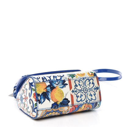 Dolce & Gabbana Vernis Micro Majolica Printed Miss Sicily Satchel White Blue 4 of 10
