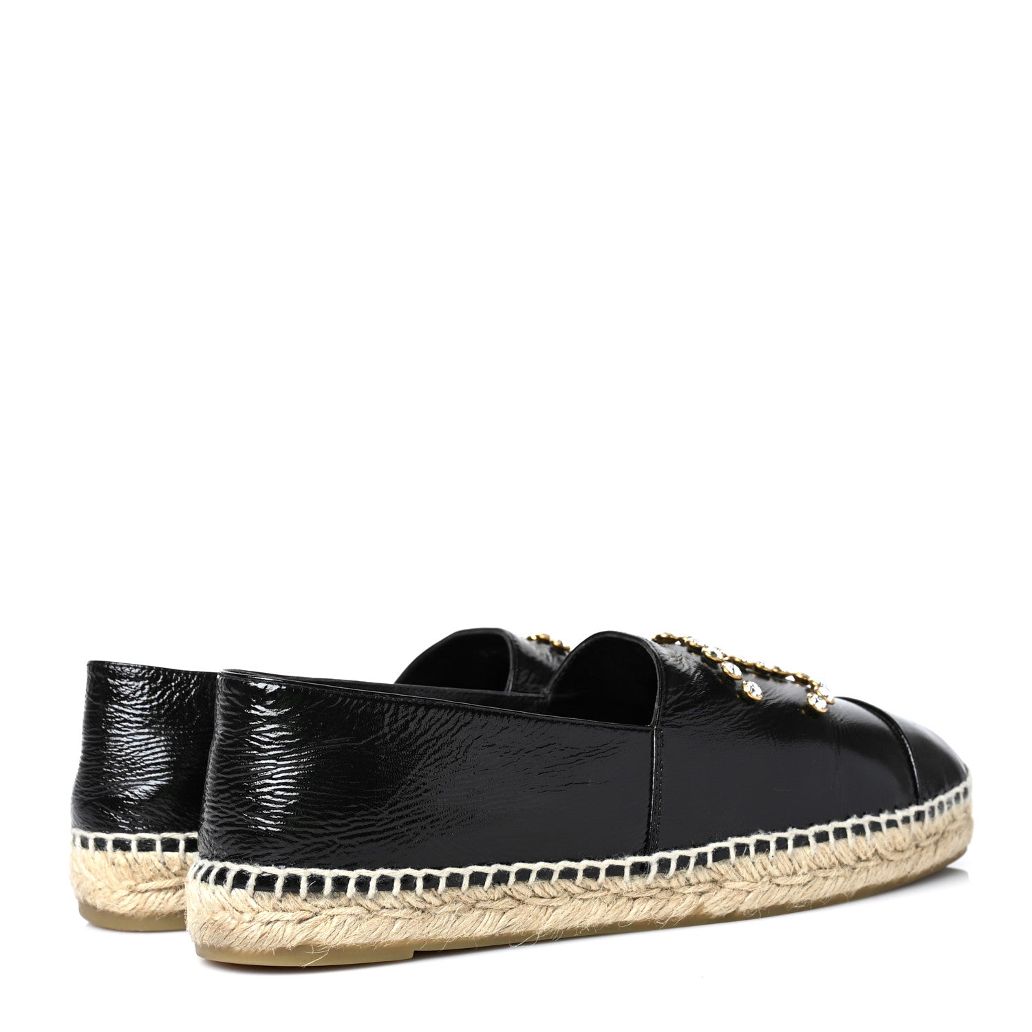 Chanel Patent Calfskin Crystal CC Espadrilles 41 Black 4 of 8