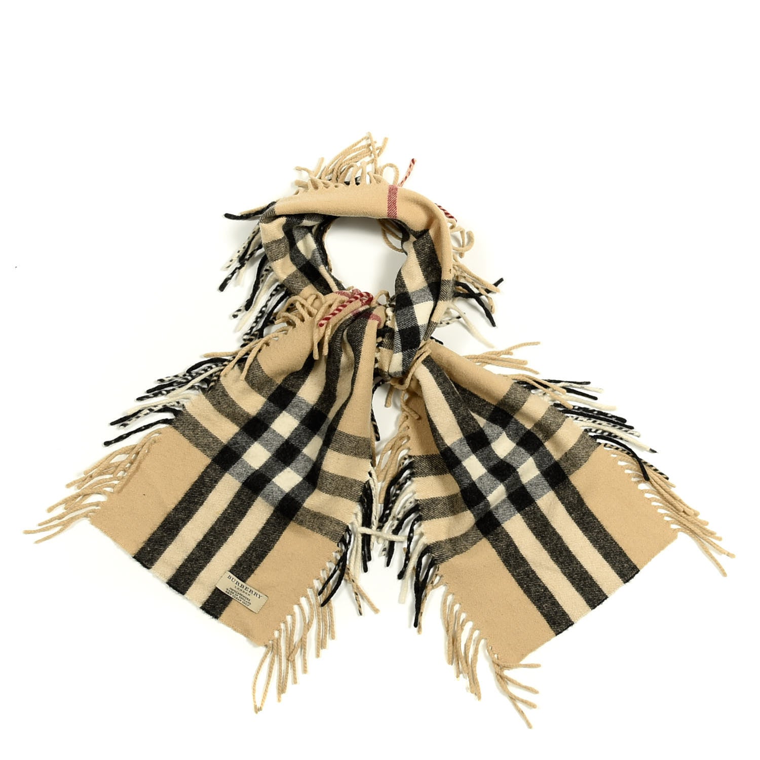 Burberry Wool Cashmere Half Mega Check Happy Fringe Scarf Camel 1 of 4