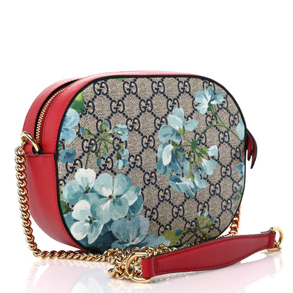 Gucci GG Supreme Monogram Blooms Mini Chain Shoulder Bag Beige Blue Navy Hibiscus Red 3 of 10