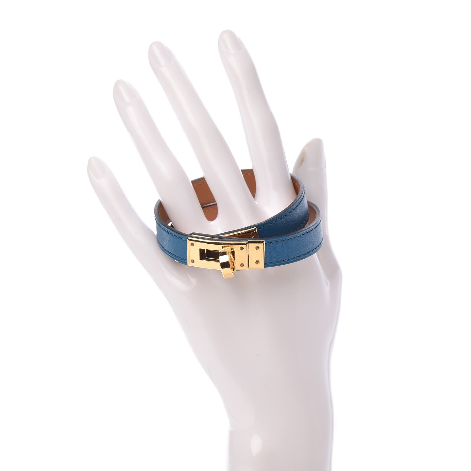 Hermes Tadelakt Kelly Double Tour Bracelet M Bleu Izmir 2 of 6