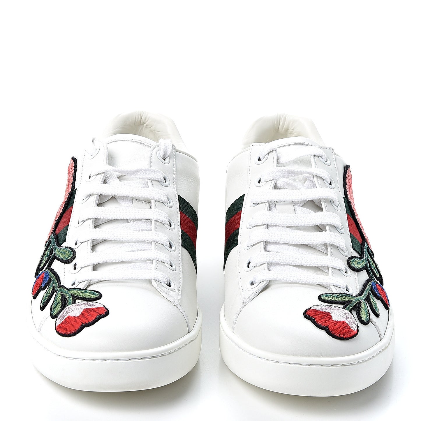 Calfskin Web Floral Embroidered Womens Ace Sneakers 39 White