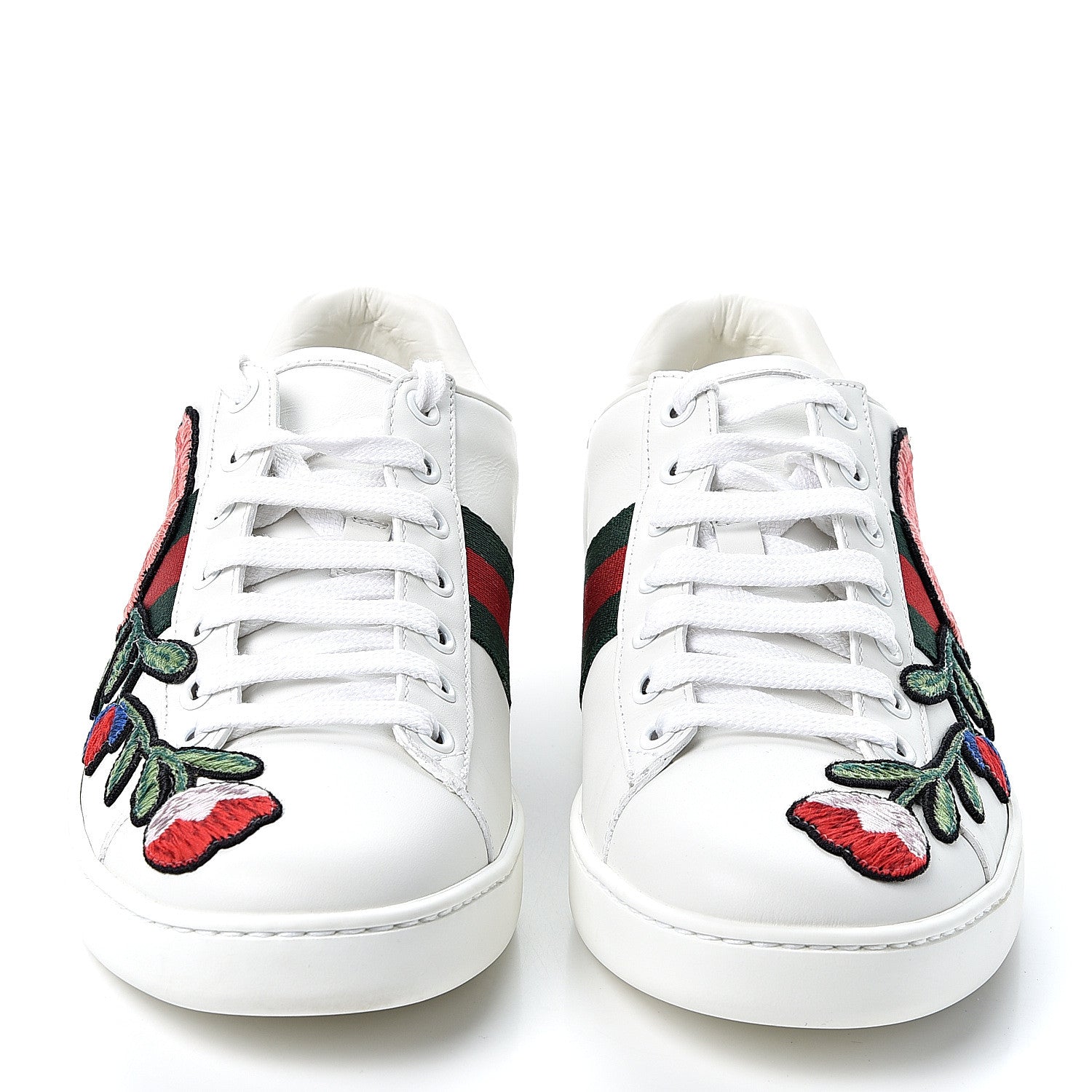 Gucci Calfskin Web Floral Embroidered Womens Ace Sneakers 39 White 2 of 10