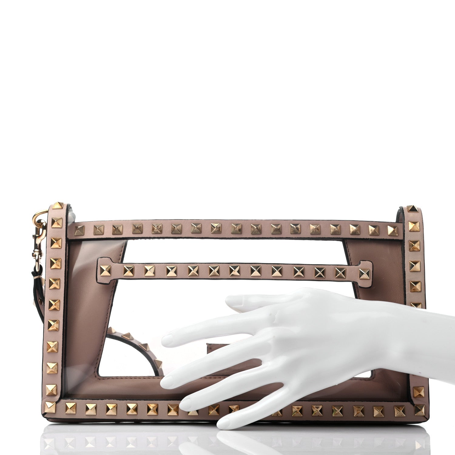 Valentino Garavani PVC Nappa Naked Rockstud Wristlet Clutch Poudre 2 of 7