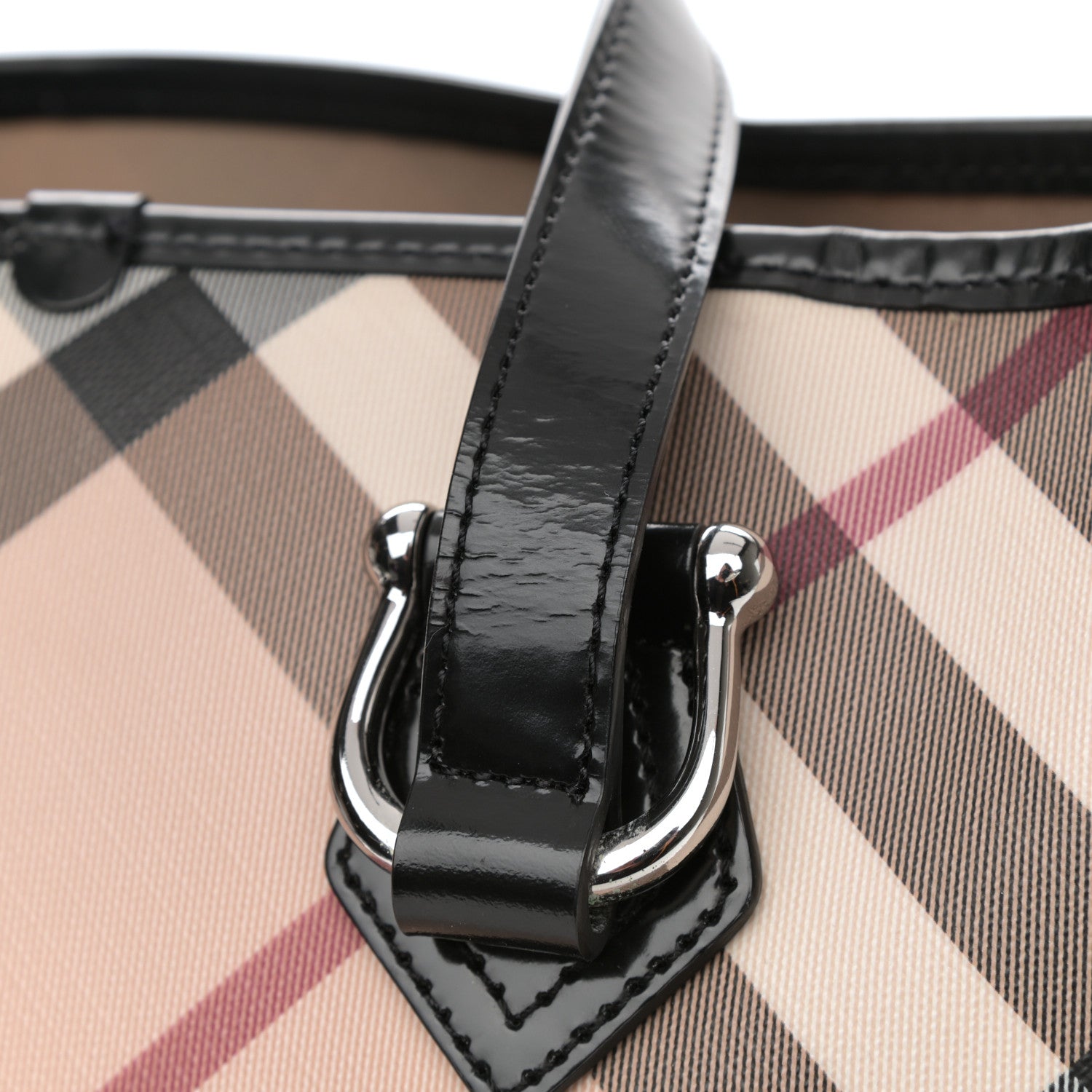 Burberry Patent Trim Nova Check Small Nickie Shopper Tote 10 of 11