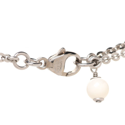 Chanel Crystal Pearl CC Pendant Necklace Silver Black 5 of 6