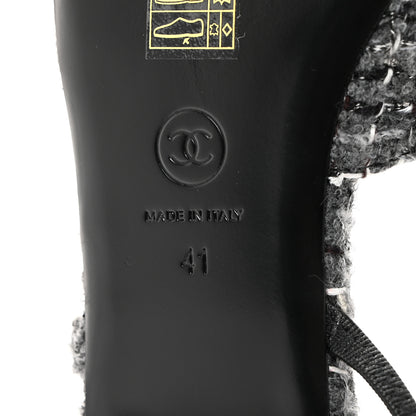 Chanel Tweed Corduroy Cap Toe Slingback Flats 41 Grey Black 8 of 8