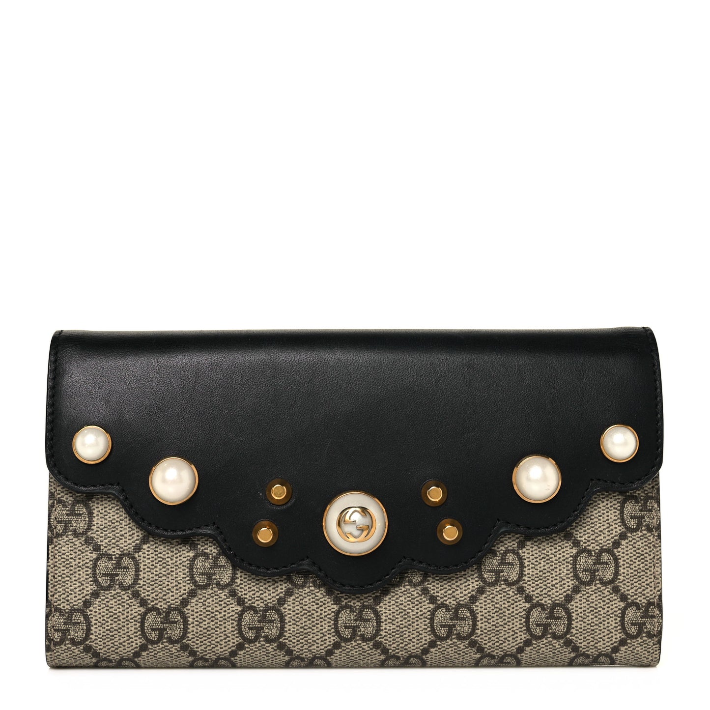 Calfskin GG Supreme Monogram Mini Peony Pearly Continental Wallet Black