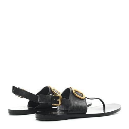 Valentino Garavani Grainy Cowhide Vlogo Slingback Flat Thong Sandals 37.5 Black 4 of 7