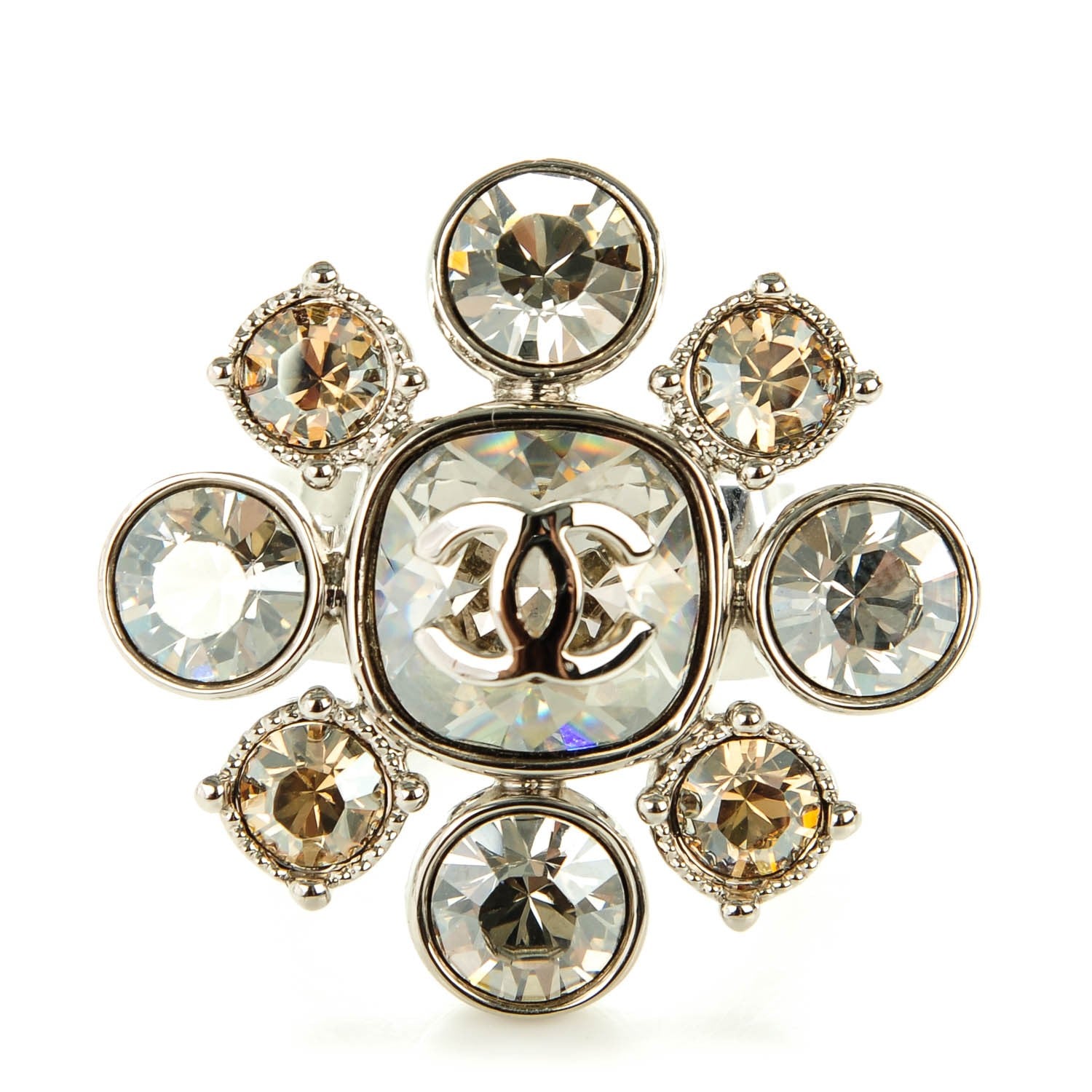 Chanel Crystal CC Ring 6.75 Silver 1 of 6