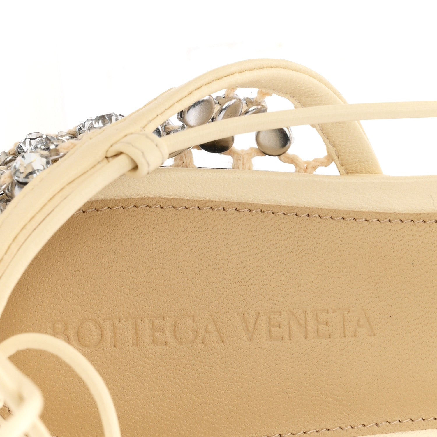 Bottega Veneta Mesh Nappa Crystal Embellished Sparkle Stretch Ankle Tie Flats 38 Black 8 of 9