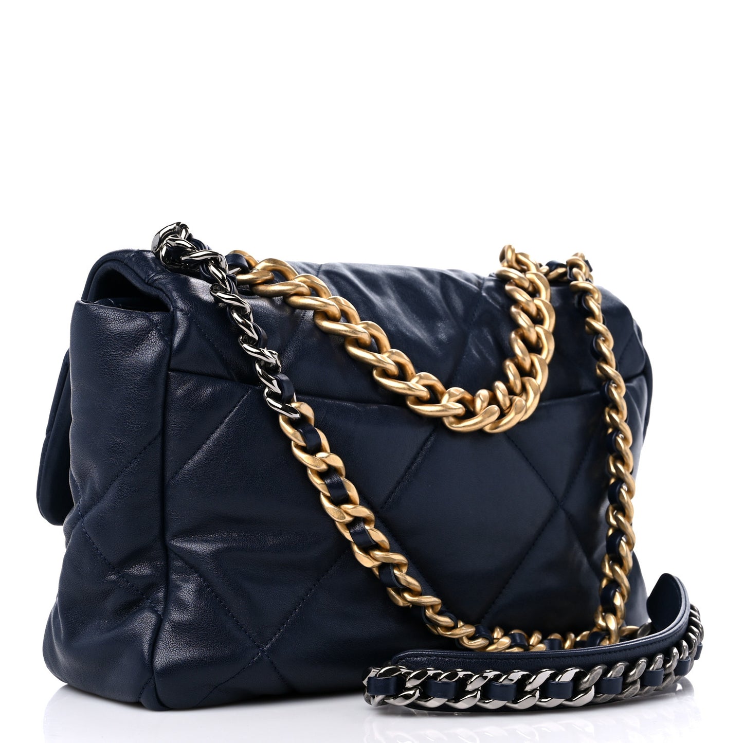 Lambskin Quilted Large Chanel 19 Flap Navy Blue