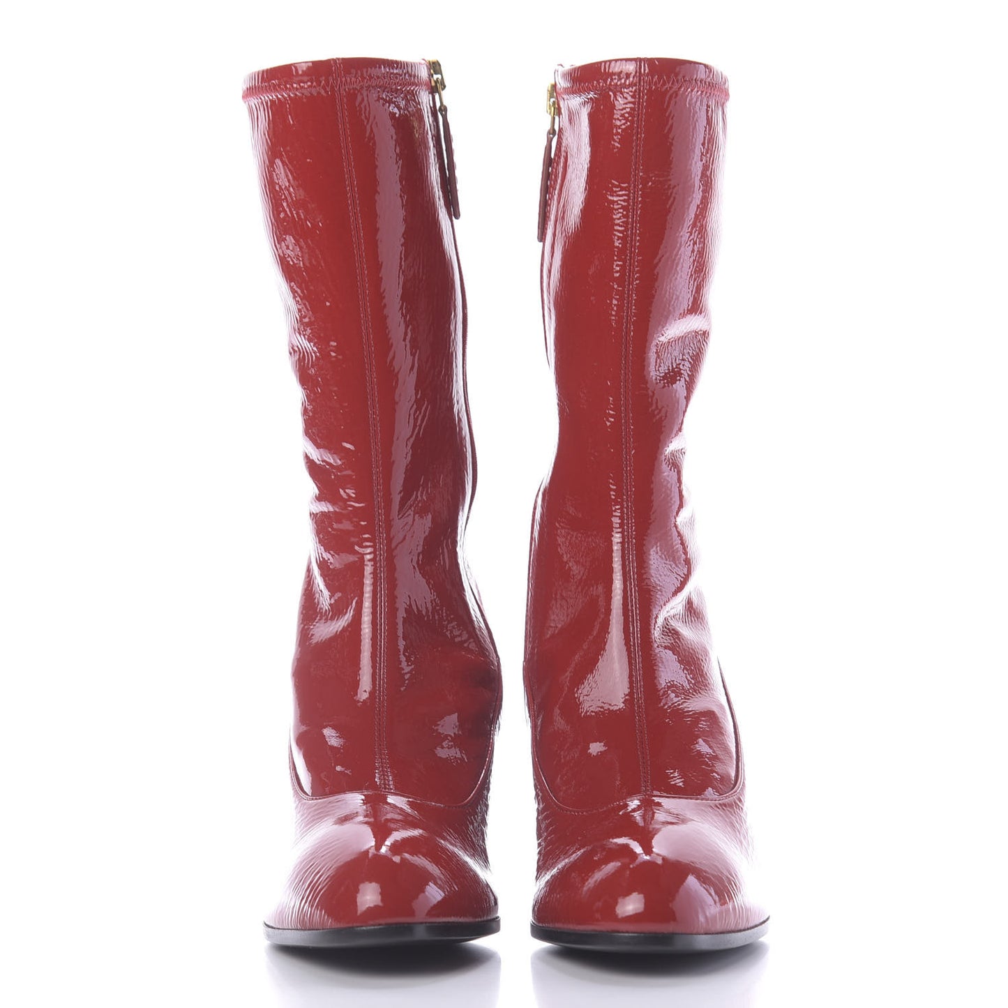 Patent Calfskin Stretch Boots 36.5 Hibiscus Red
