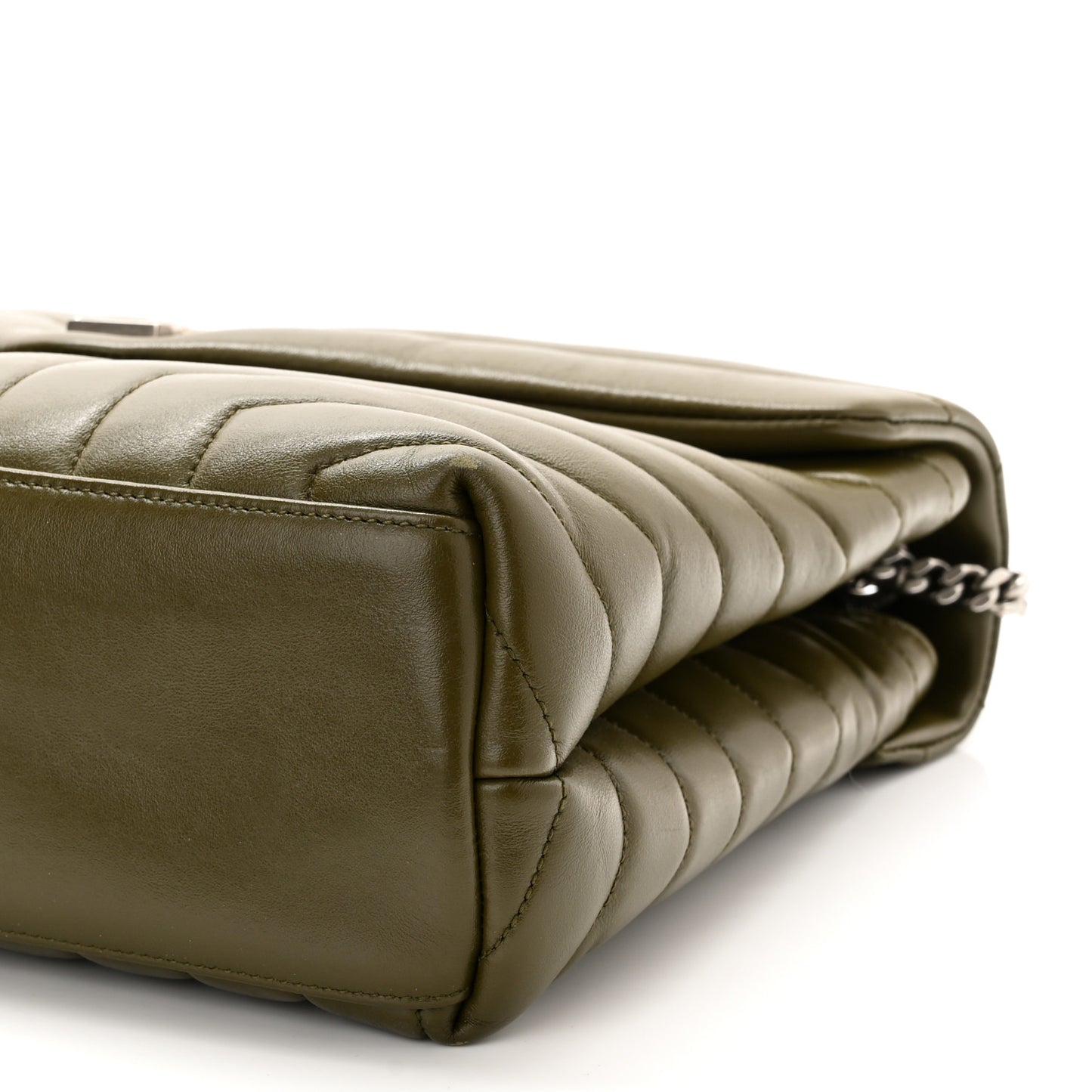 Calfskin Y Quilted Monogram Medium Loulou Chain Satchel Military Olive