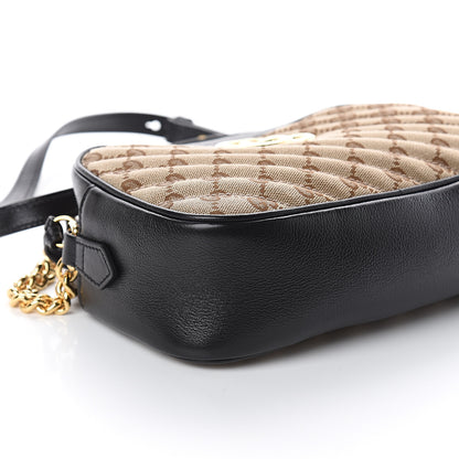Gucci Monogram Matelasse Diagonal Small GG Marmont Chain Shoulder Bag Beige Black 6 of 8