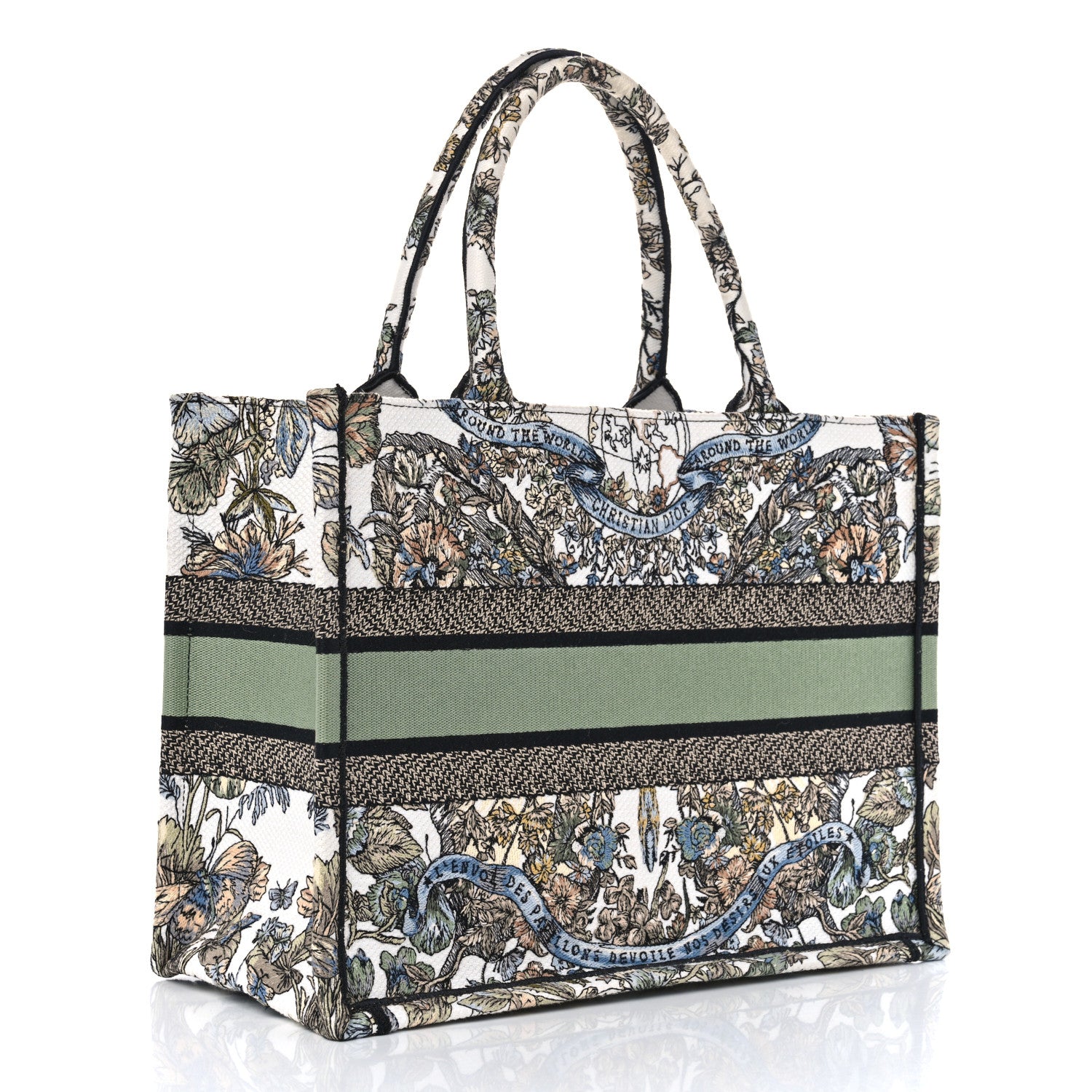 Christian Dior Canvas Embroidered Medium Around The World Book Tote White Multicolor 3 of 11