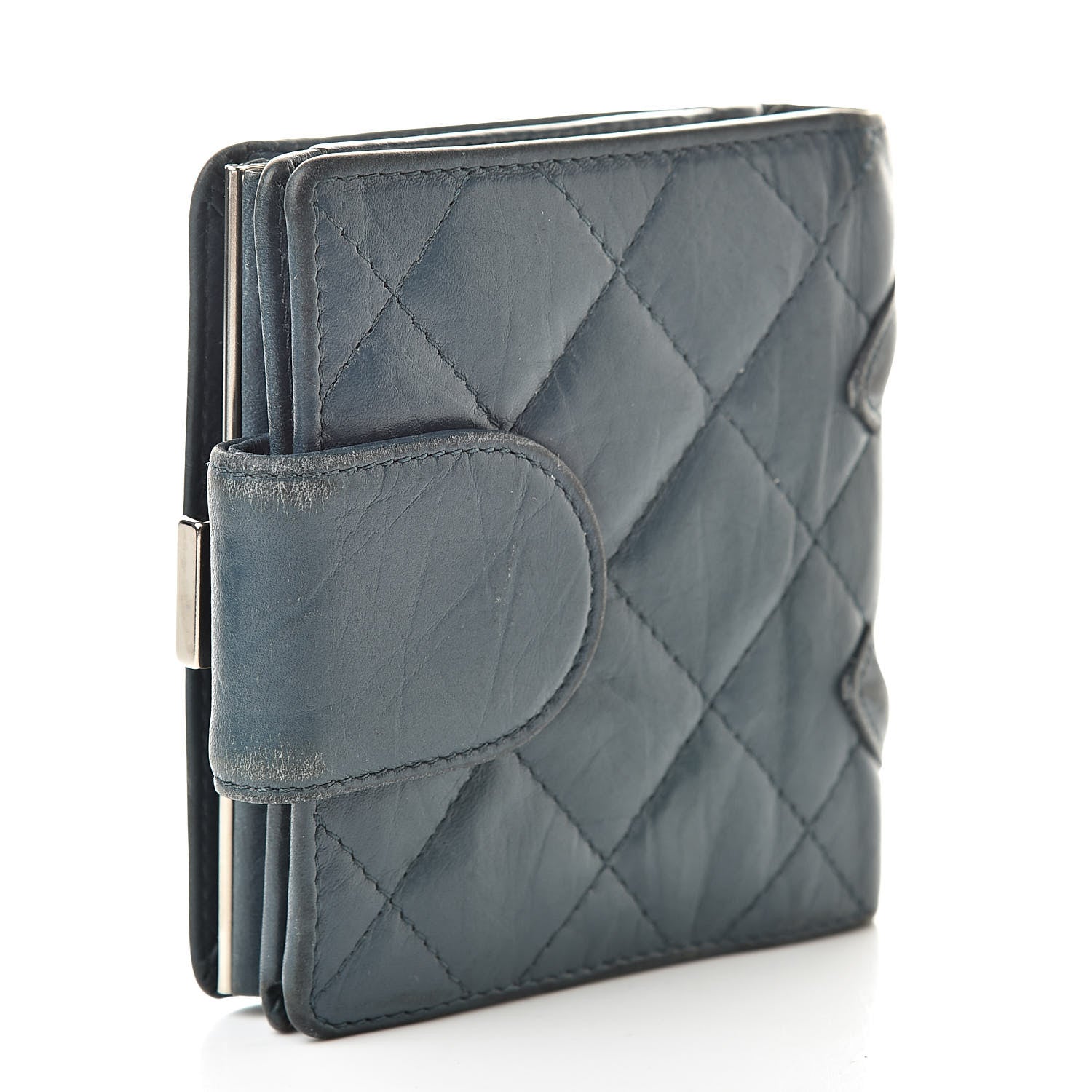 Chanel Aged Calfskin Cambon Compact Wallet Blue 3 of 17