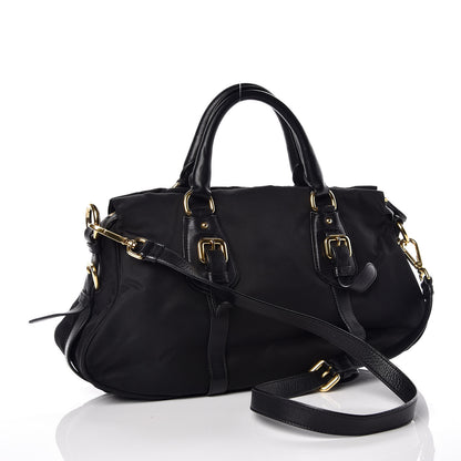 Prada Nylon Tessuto Soft Calfskin Small Shopping Satchel Black 4 of 11