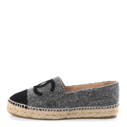 Chanel Tweed Velvet CC Espadrilles 36 Grey Black 1 of 7
