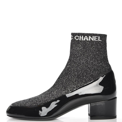 Chanel Fabric Patent Short Boots 39 Dark Grey Black 1 of 8