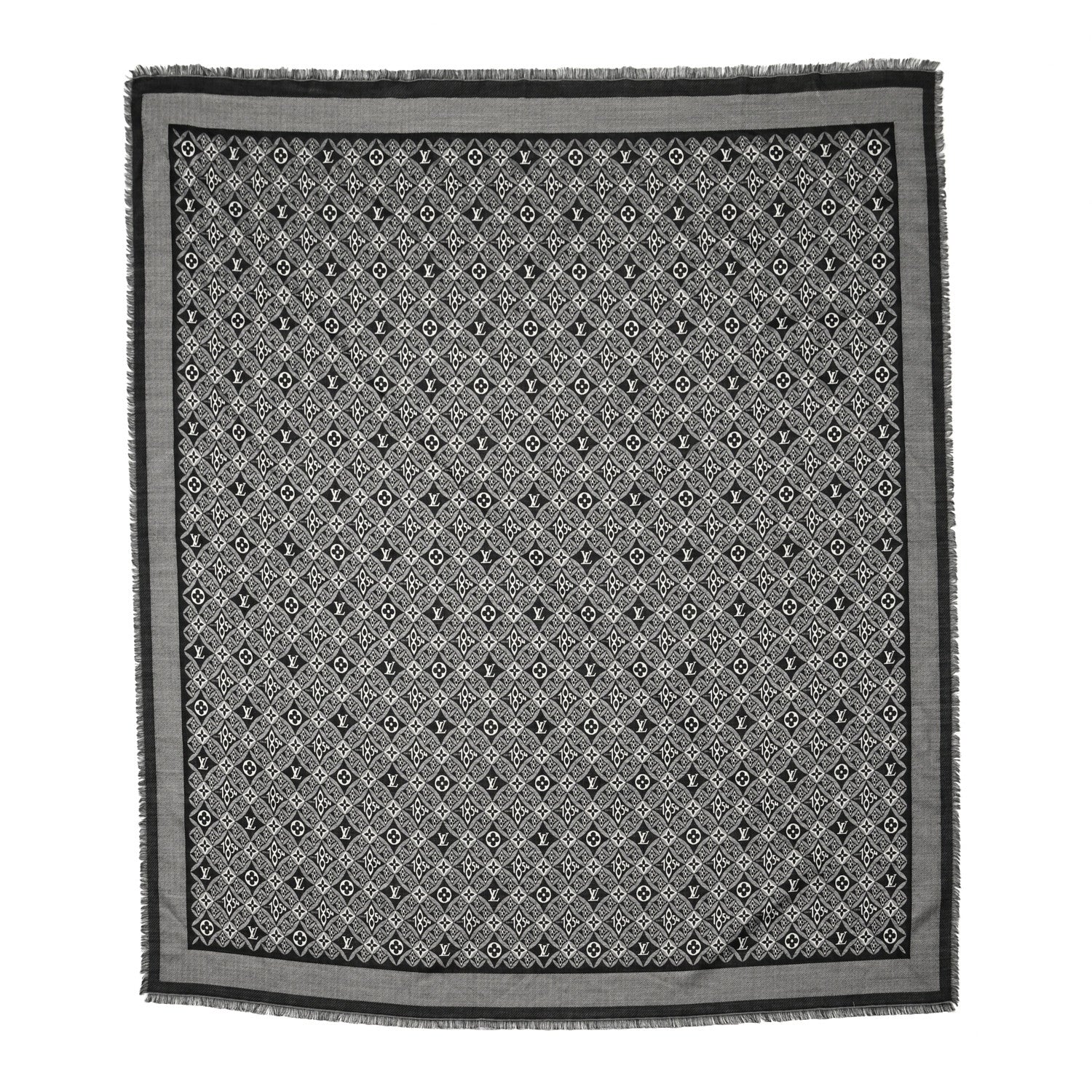 Louis Vuitton Silk Wool Jacquard Since 1854 Monogram Shawl Gray 1 of 3