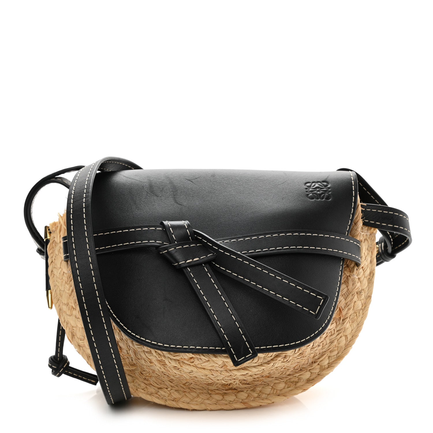 Loewe Calfskin Raffia Gate Crossbody Bag Natural Black 1 of 11