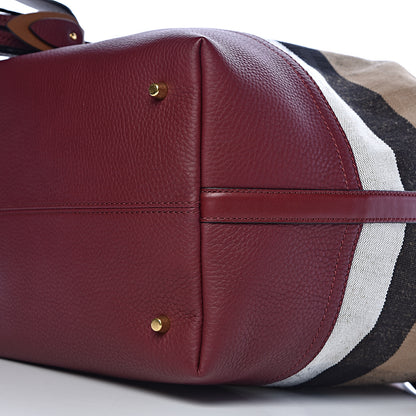 Burberry Grainy Calfskin Mega Check Tassel Heston Tote Burgundy Red 12 of 13