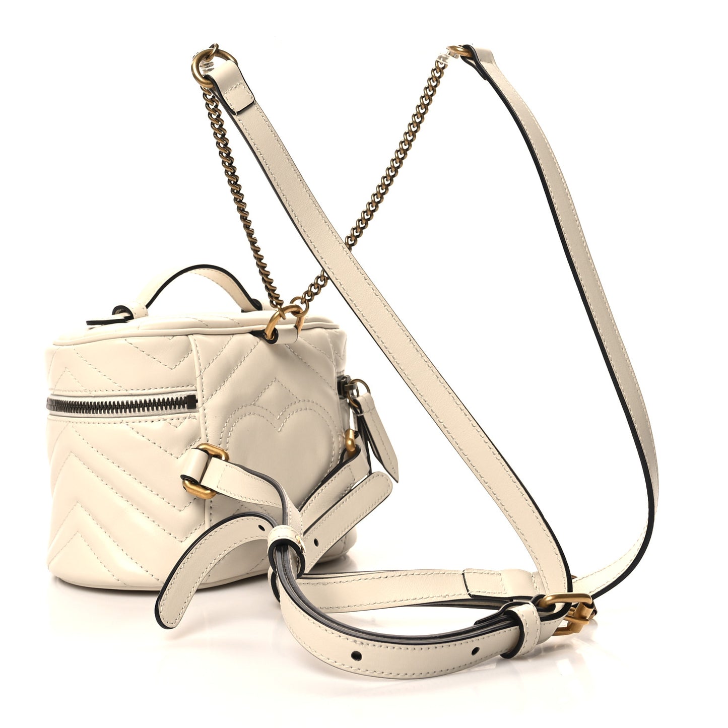 Calfskin Matelasse Mini GG Marmont Round Backpack White