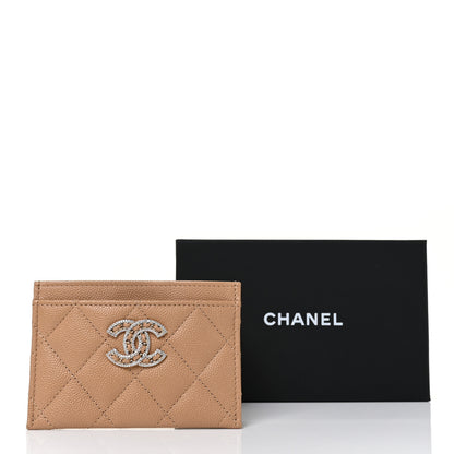 Chanel Caviar Quilted Crystal Card Holder Beige 12 of 12