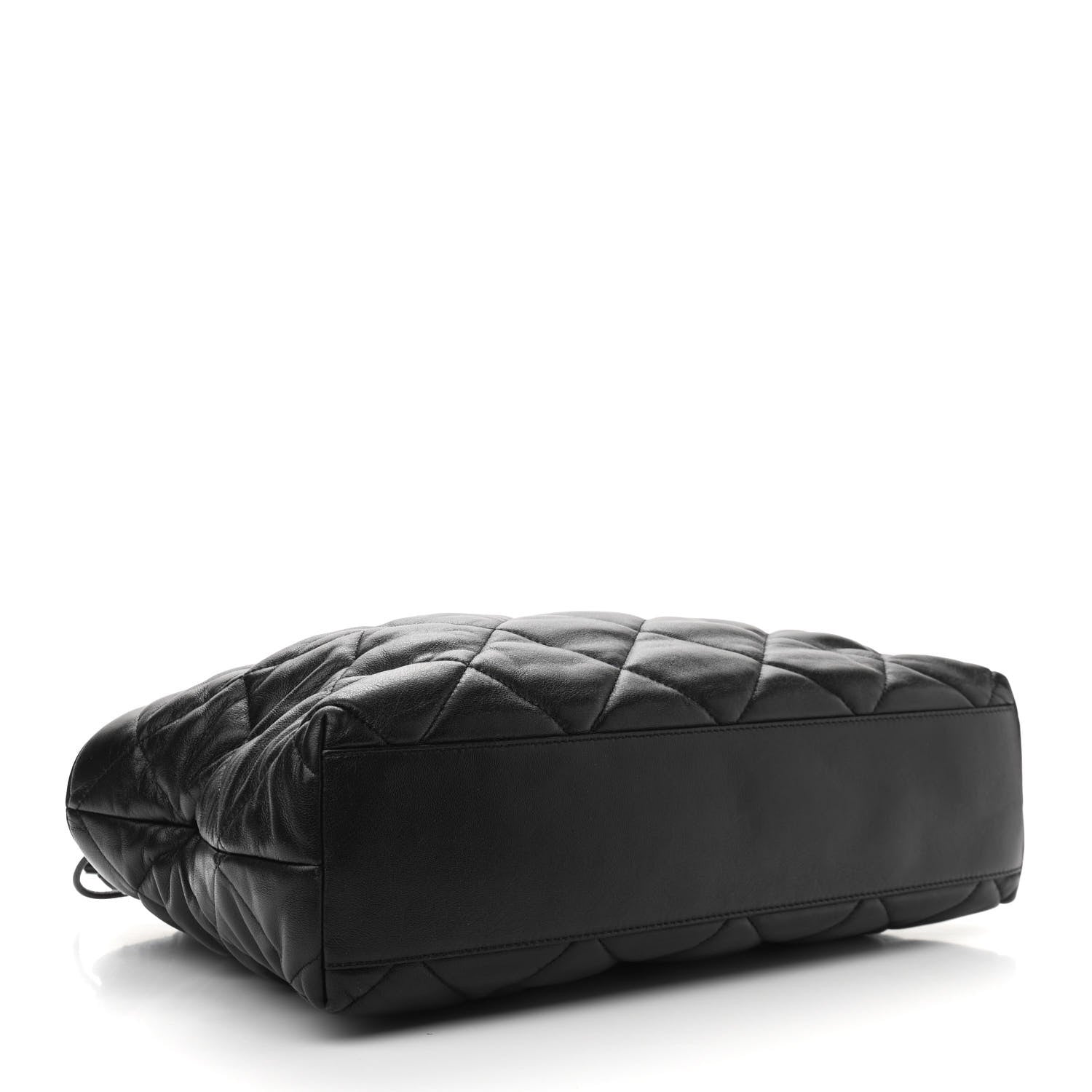 Chanel Lambskin Quilted Drawstring Shopping Bag Black 4 of 11
