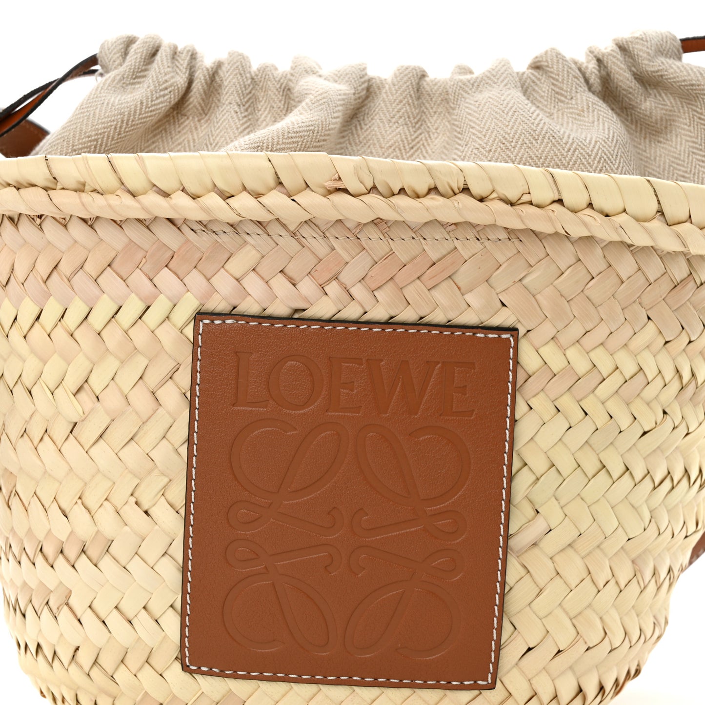 Leaf Palm Calfskin Mini Drawstring Bucket Bag Natural Tan